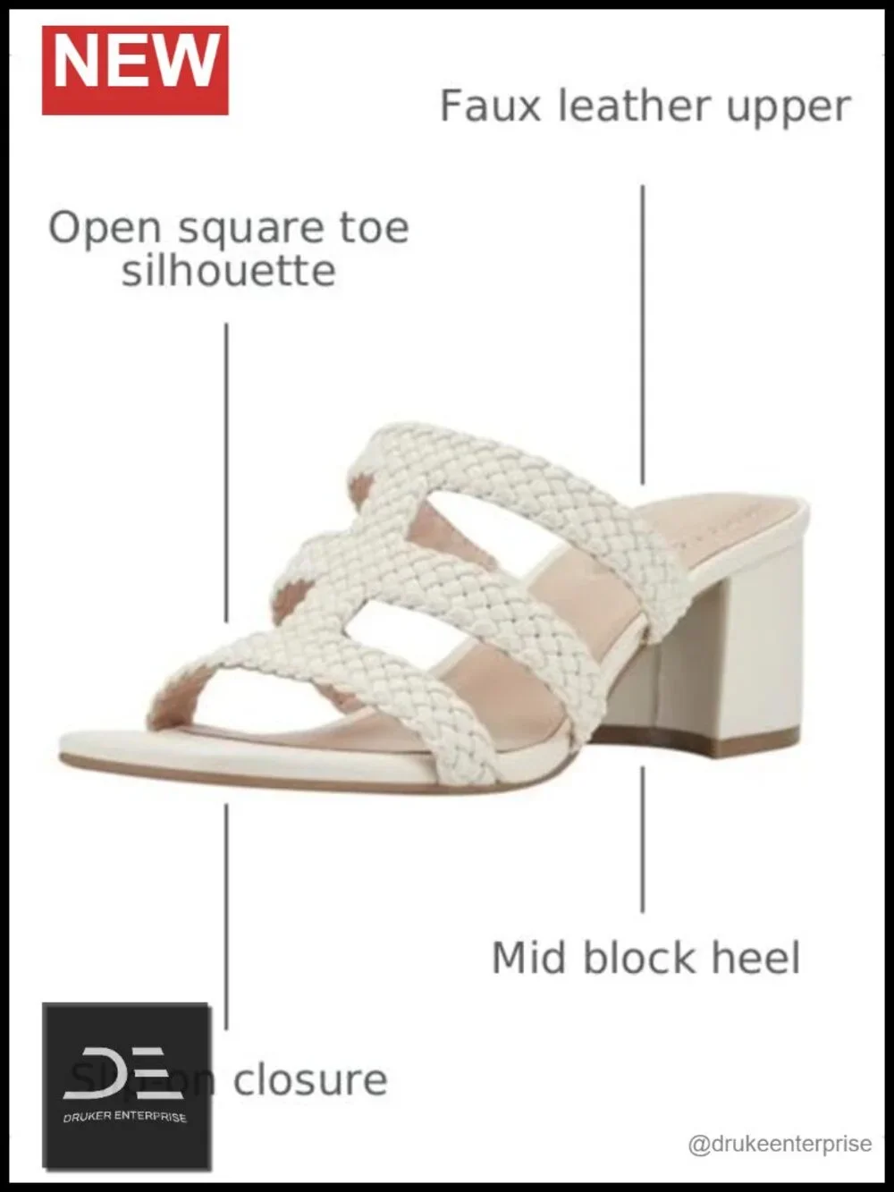 Faux Leather Square Toe Mid Block Heel Dress Sandals Slip-on Slingback